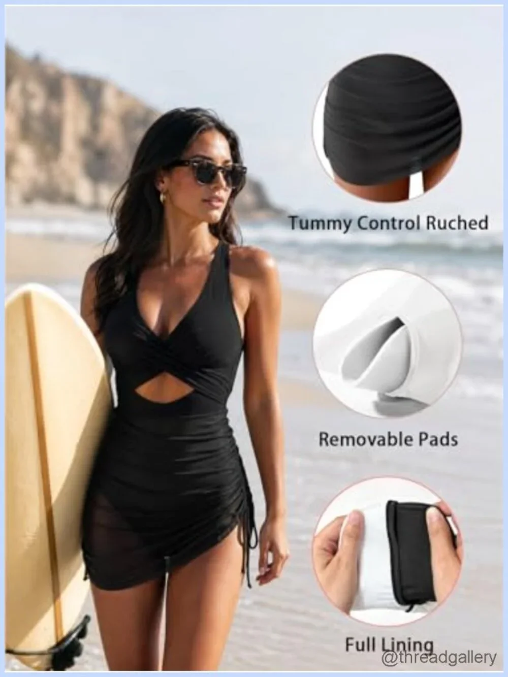 Women's Swim Dress Tummy Control Full Coverage Mesh Skirt Swimsuit with